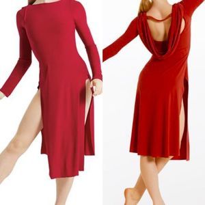 Weissman Dance costume red drape back jersey dress Closure 12285 Adult SA